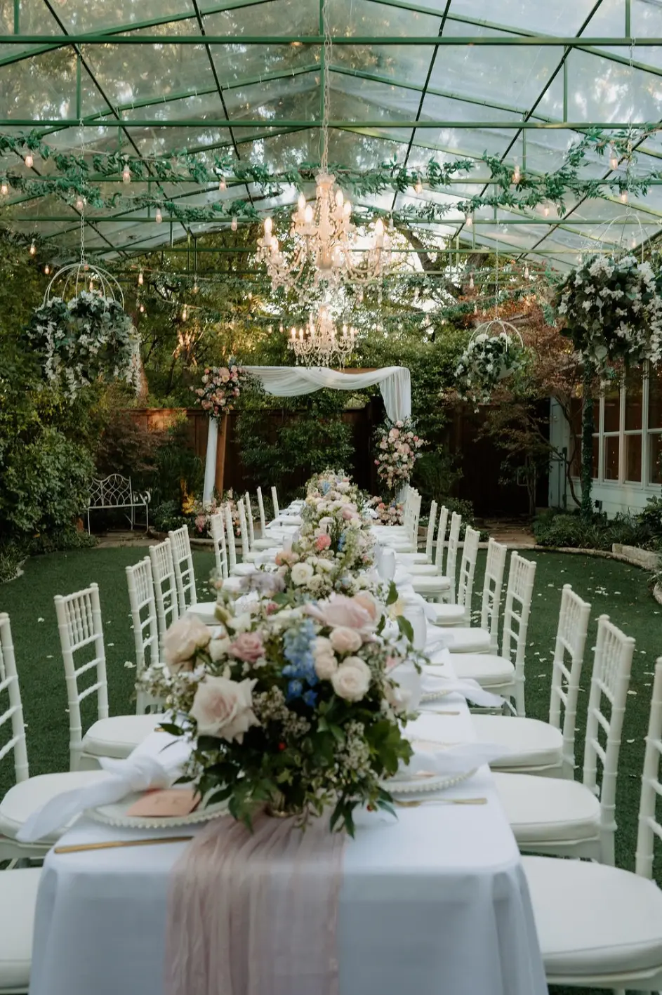 greenhouse wedding table set up